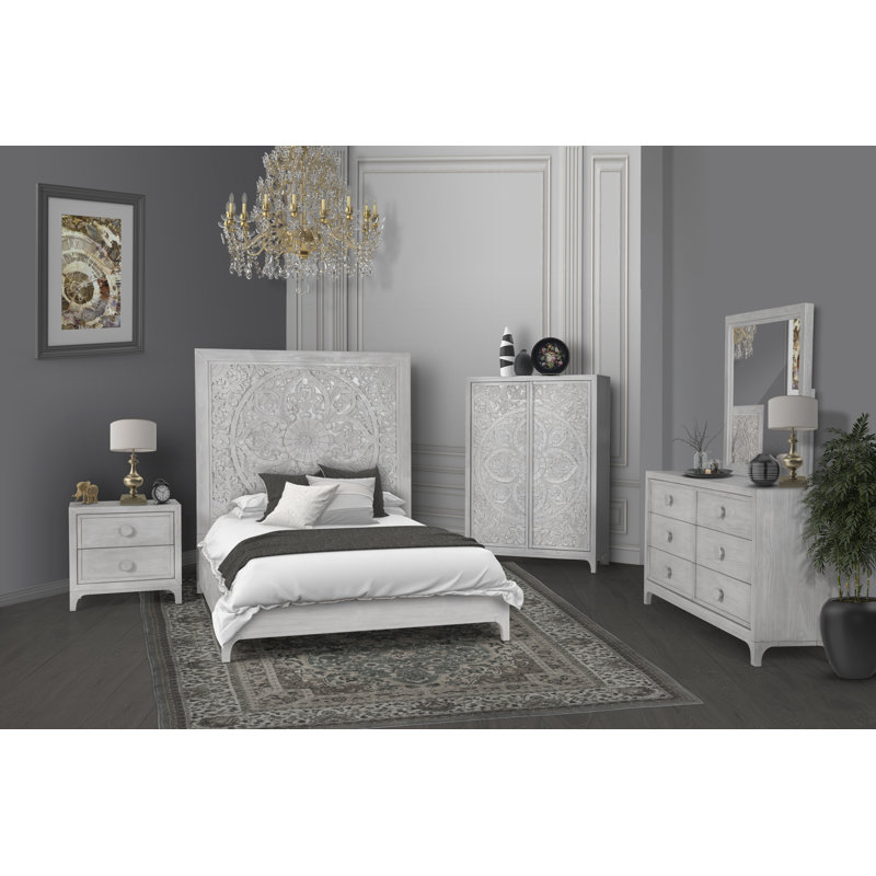 Boho Chic Washed White Pine 2-Drawer Nightstand