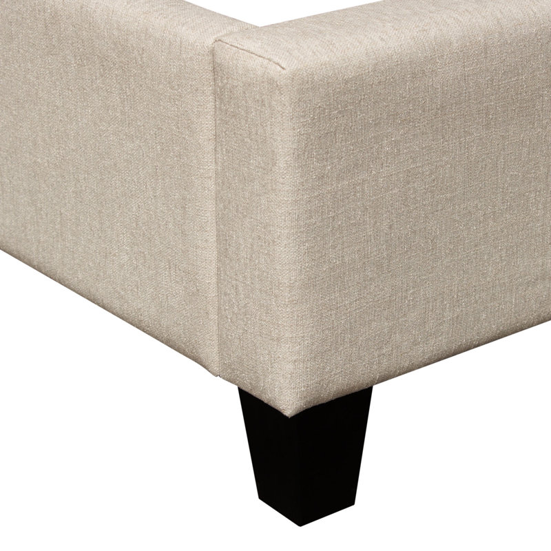 King Sand Upholstered Metal Frame Bed with Tufted Headboard