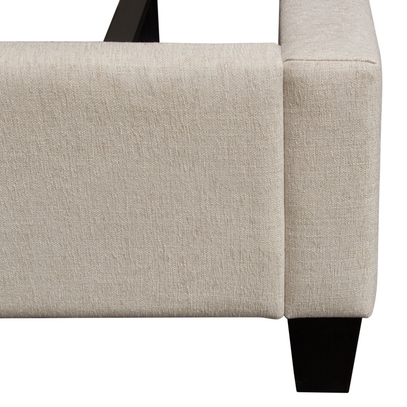 King Sand Upholstered Metal Frame Bed with Tufted Headboard
