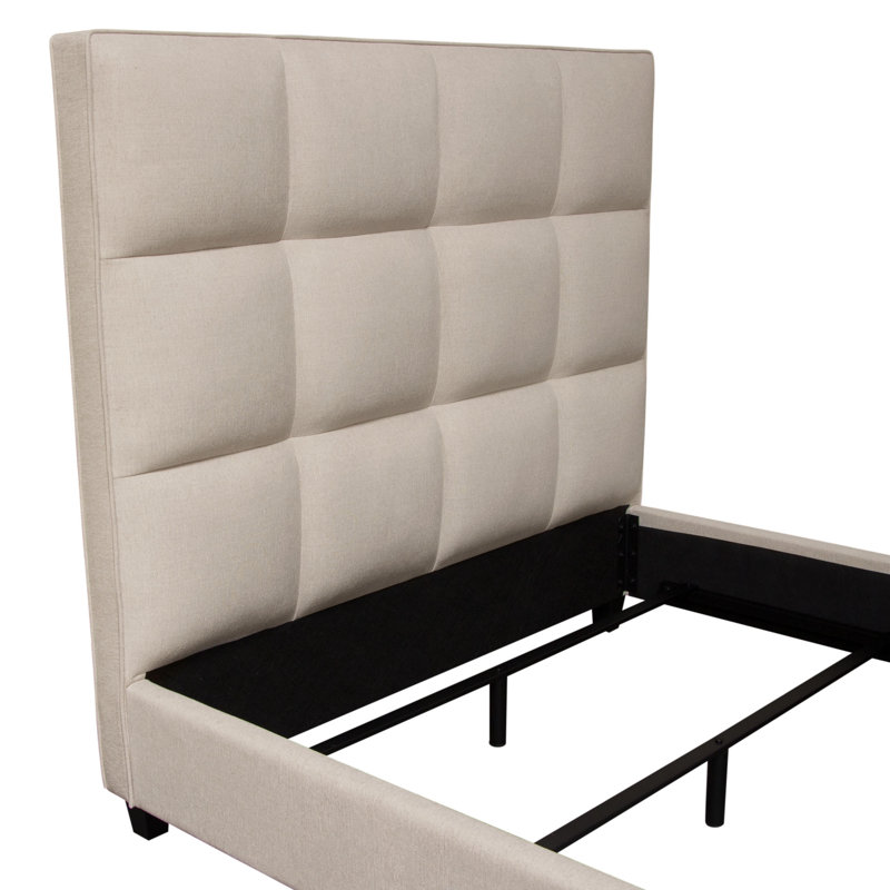 King Sand Upholstered Metal Frame Bed with Tufted Headboard