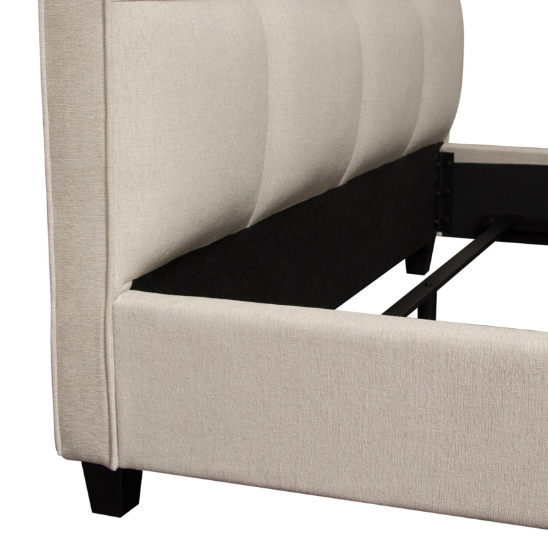 King Sand Upholstered Metal Frame Bed with Tufted Headboard