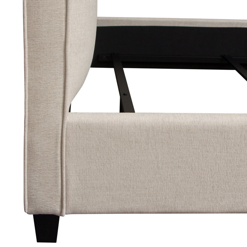King Sand Upholstered Metal Frame Bed with Tufted Headboard