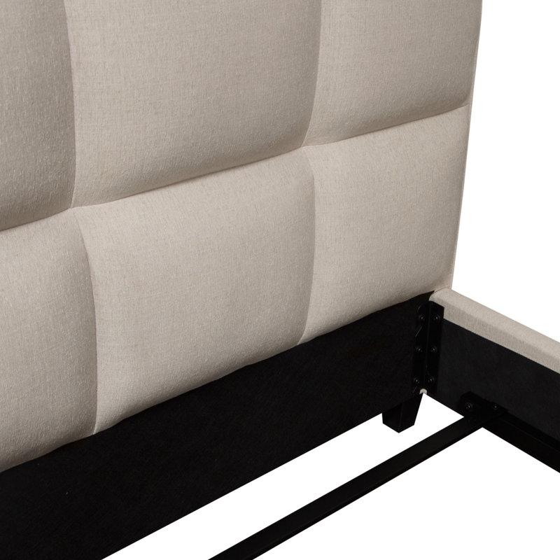 King Sand Upholstered Metal Frame Bed with Tufted Headboard