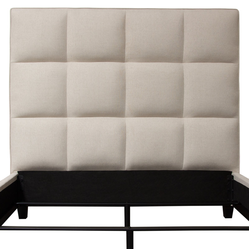 King Sand Upholstered Metal Frame Bed with Tufted Headboard