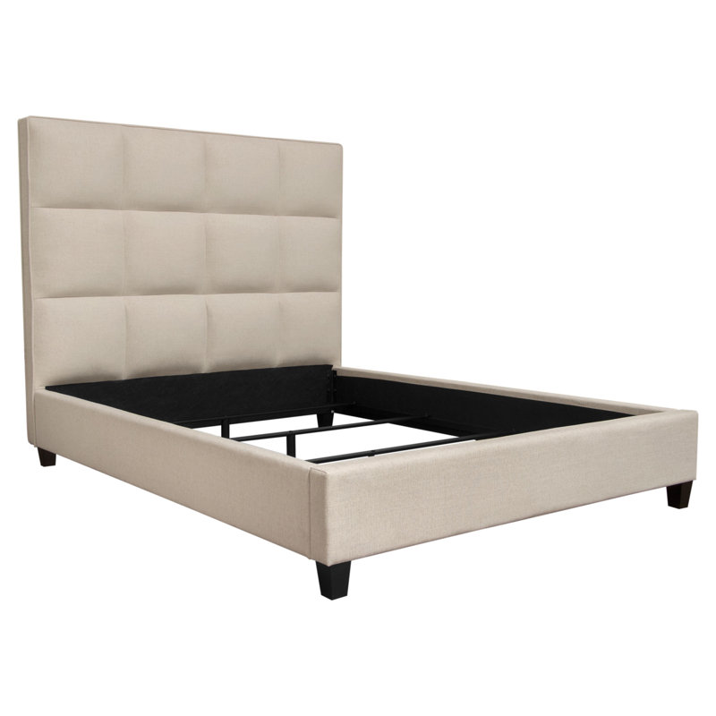 King Sand Upholstered Metal Frame Bed with Tufted Headboard