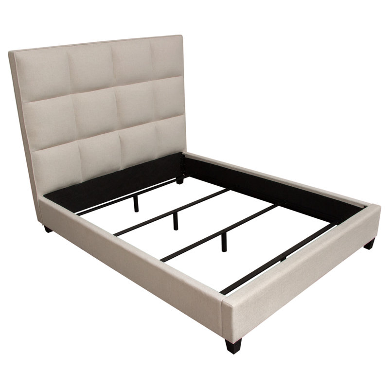 King Sand Upholstered Metal Frame Bed with Tufted Headboard