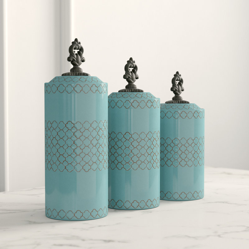 Elegant Blue Antique Ceramic Kitchen Canister 3-Piece Set