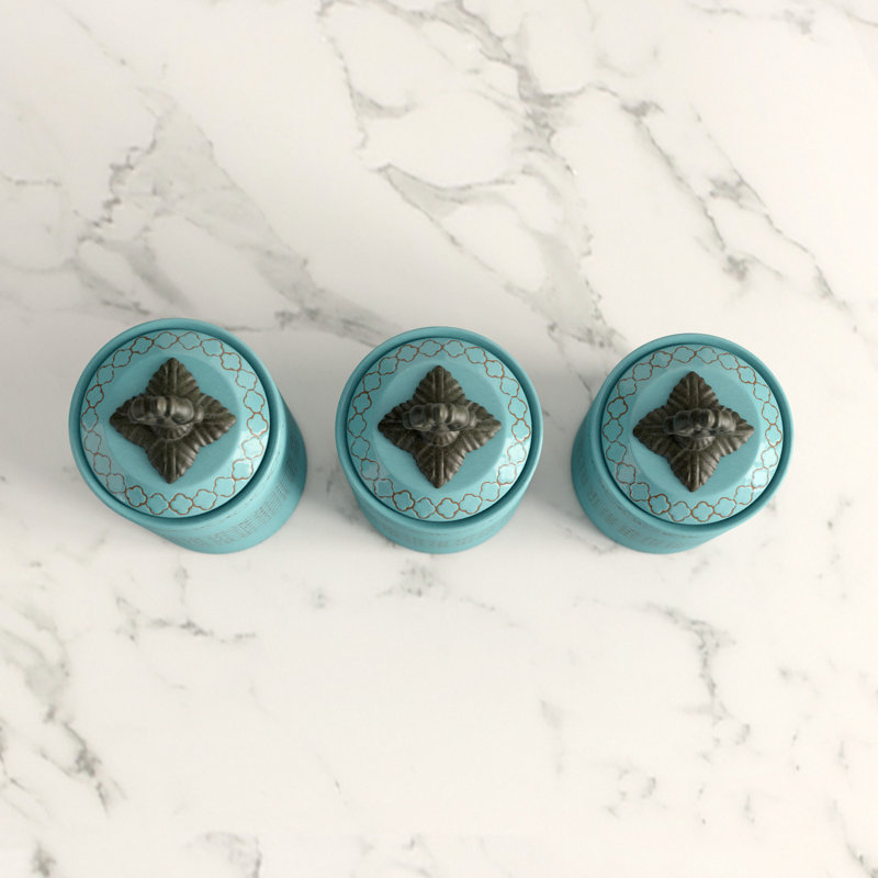 Elegant Blue Antique Ceramic Kitchen Canister 3-Piece Set