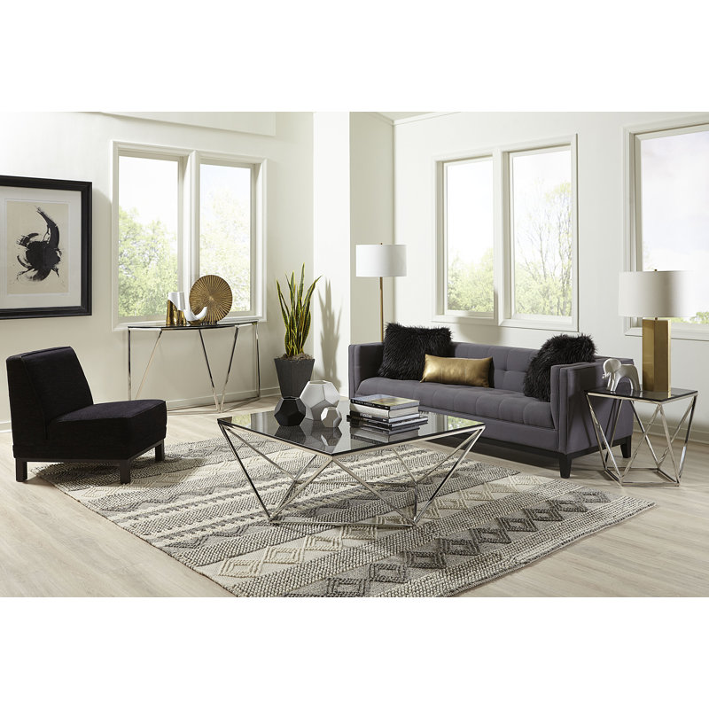 Modus Aria 55'' Smoked Glass & Polished Steel Console Table