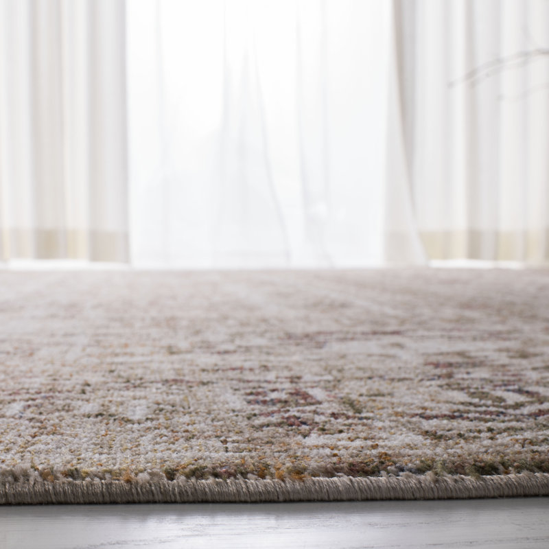 Ivory and Brown Square Hand-Knotted Synthetic Rug