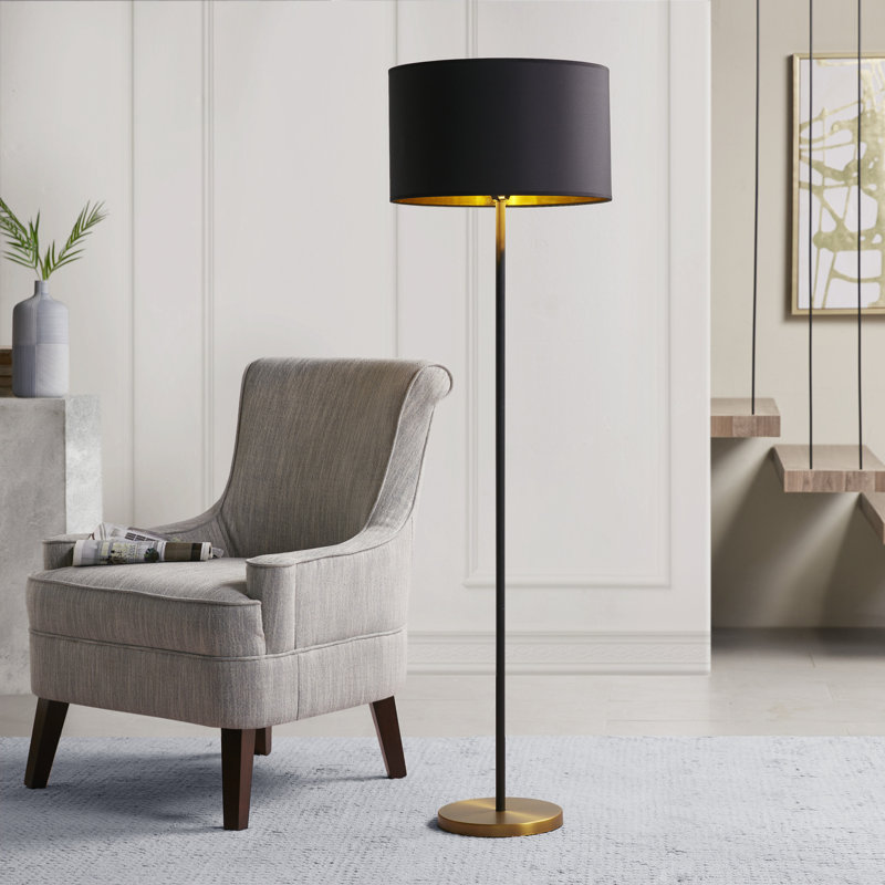 Elegant Black and Gold Metal Floor Lamp with Drum Shade