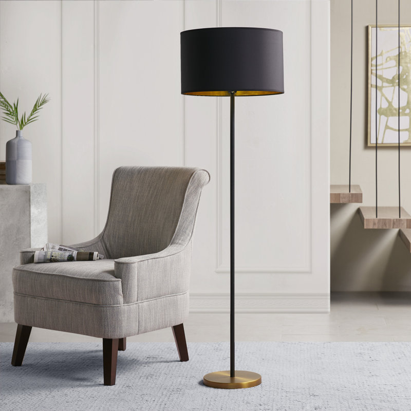 Elegant Black and Gold Metal Floor Lamp with Drum Shade