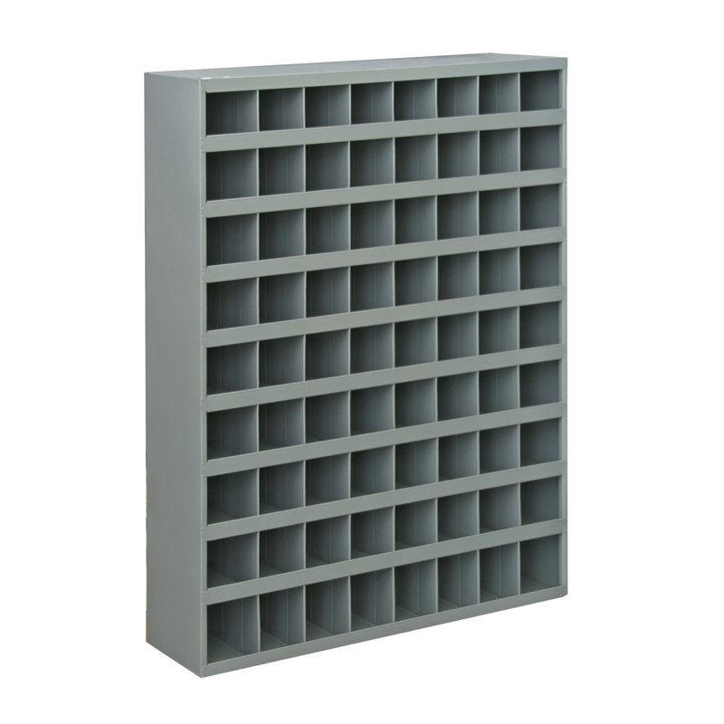 Modern Grey 72-Compartment Steel Storage Unit with Sloped Shelves