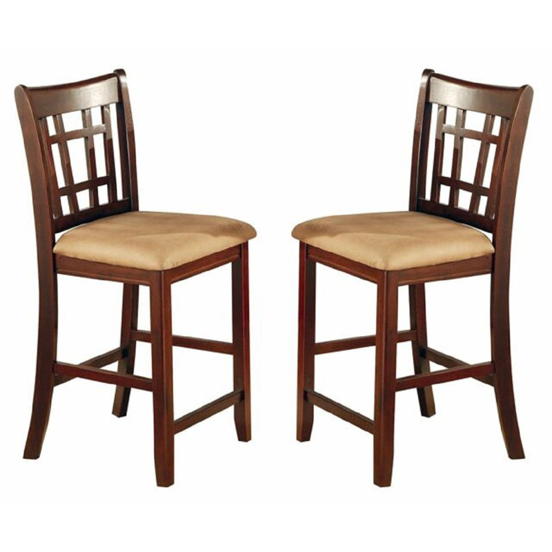Transitional Cherry Wood and Cream Leather Bar Stool, 24"