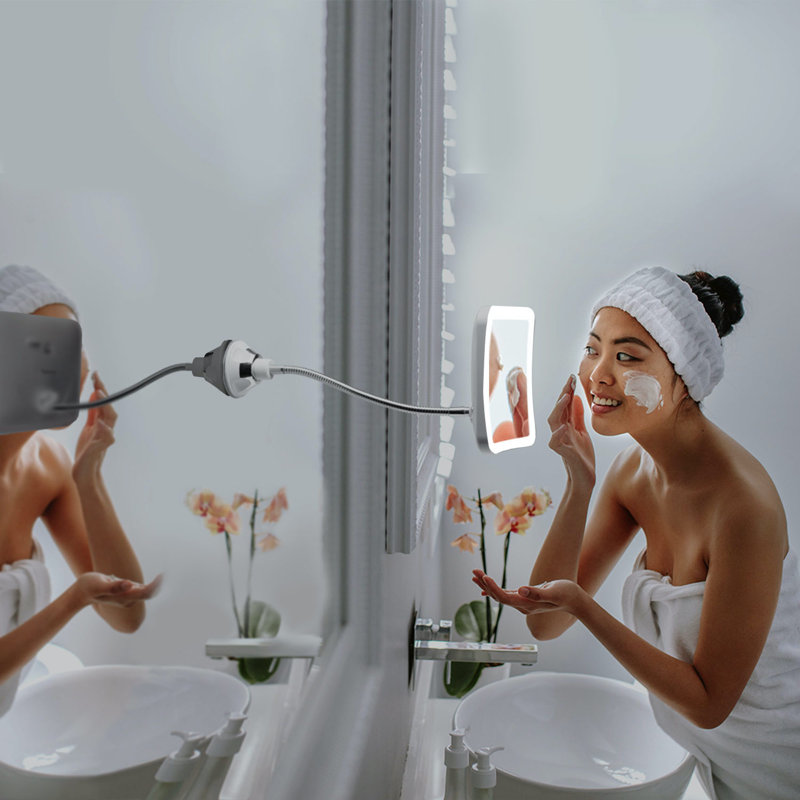 White LED Lighted Magnifying Makeup Mirror with Gooseneck