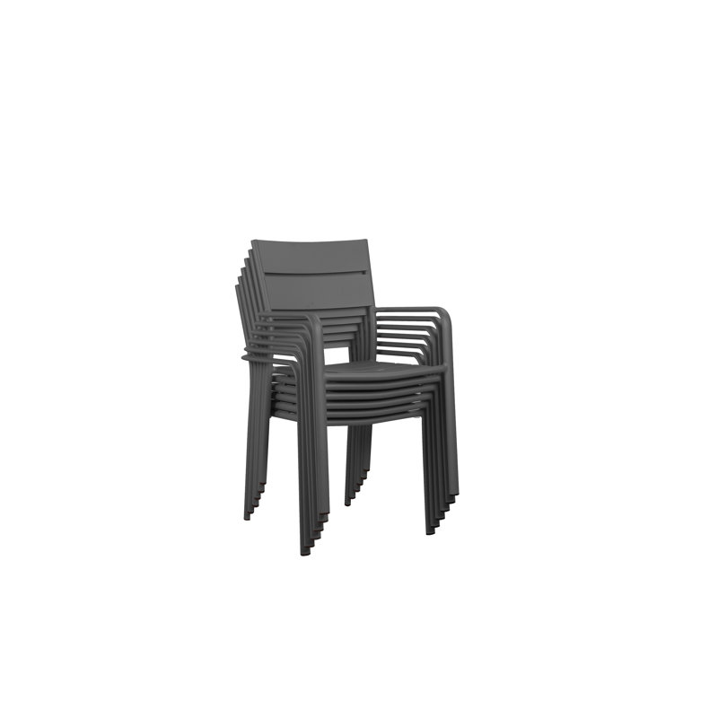 Gray Powder-Coated Aluminum Stacking Dining Chairs, Set of 6