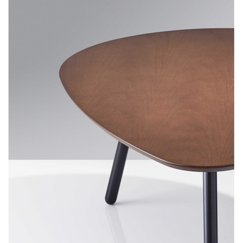 Walnut Oak Veneer Round Nesting Coffee Table with Matte Black Legs