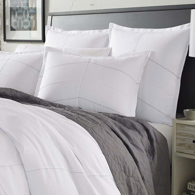 White Chevron Pintuck Full/Queen Duvet Cover Set