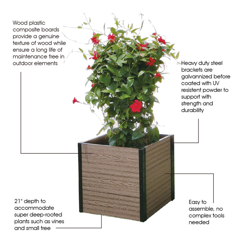Brown Composite Wood and Steel Square Raised Garden Bed