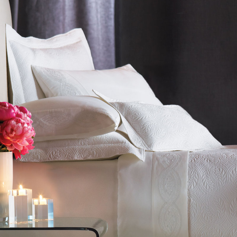 Elegant Vine Embroidered King Sham in Luxurious White Cotton