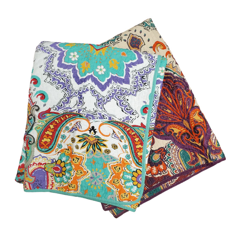 Nirvana Quilted Cotton Throw in Blue, Purple, Red - Reversible and Washable