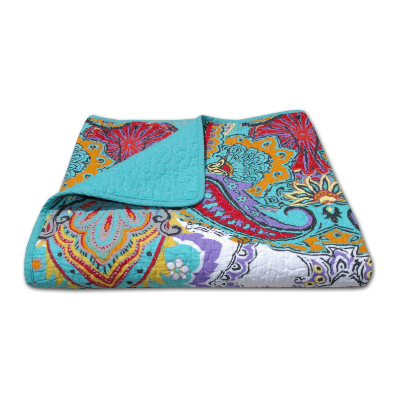 Nirvana Quilted Cotton Throw in Blue, Purple, Red - Reversible and Washable