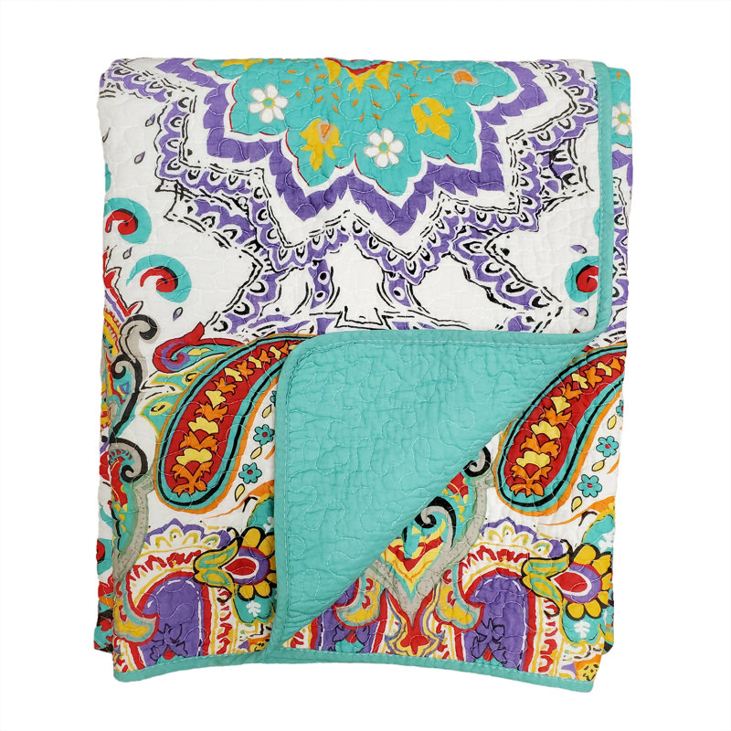 Nirvana Quilted Cotton Throw in Blue, Purple, Red - Reversible and Washable