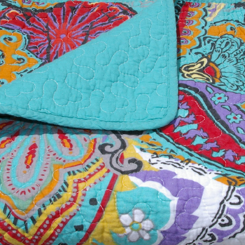 Nirvana Quilted Cotton Throw in Blue, Purple, Red - Reversible and Washable