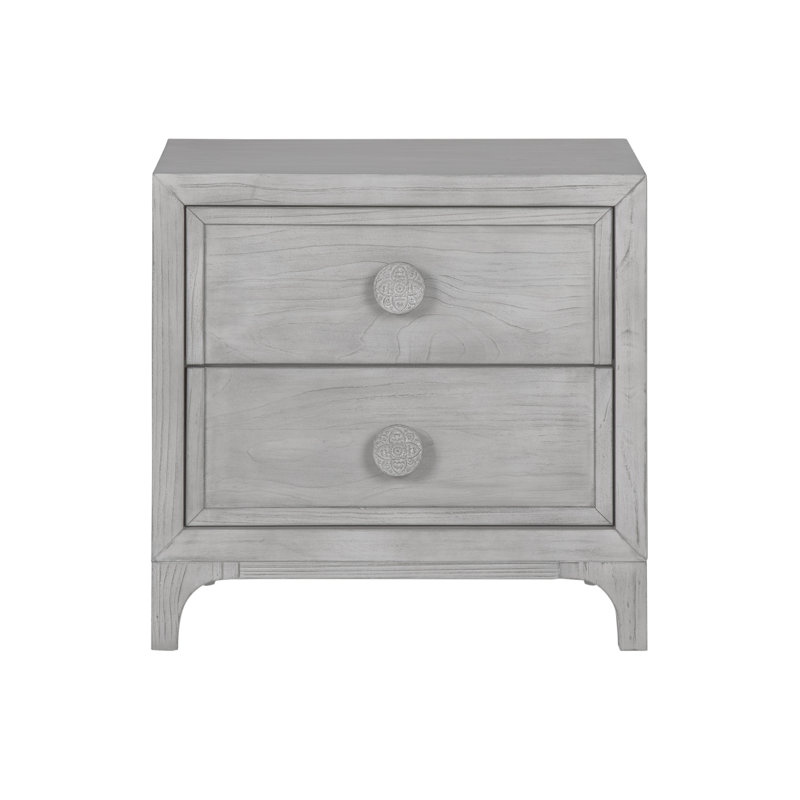 Boho Chic Washed White Pine 2-Drawer Nightstand