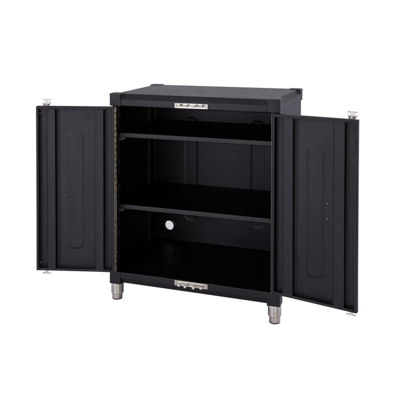 Black Industrial Lockable Cabinet Set with Adjustable Shelving
