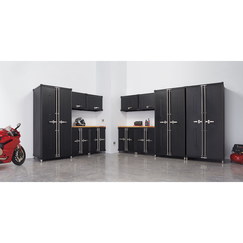 Black Industrial Lockable Cabinet Set with Adjustable Shelving