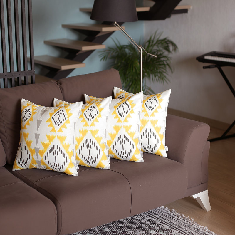 Yellow Ikat Polyester 18" Euro Pillow Cover Set