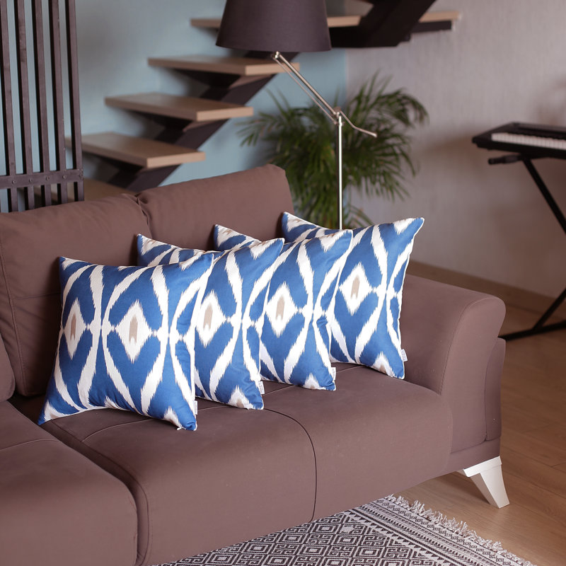 Blue Ikat Pattern 18" Square Polyester Pillow Covers, Set of 4