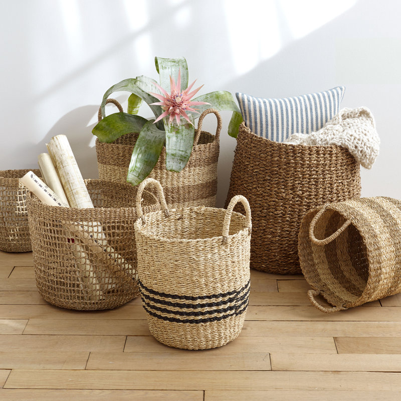 Handwoven Seagrass Round Storage Basket Set of 2