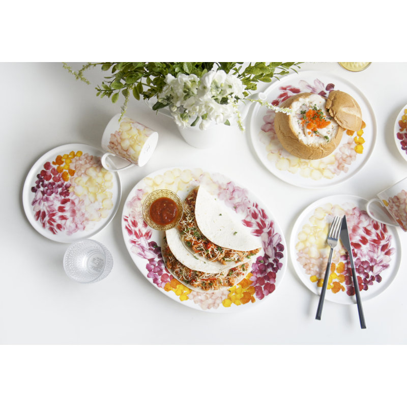 Colorful Petals Oval Ceramic Serving Platter