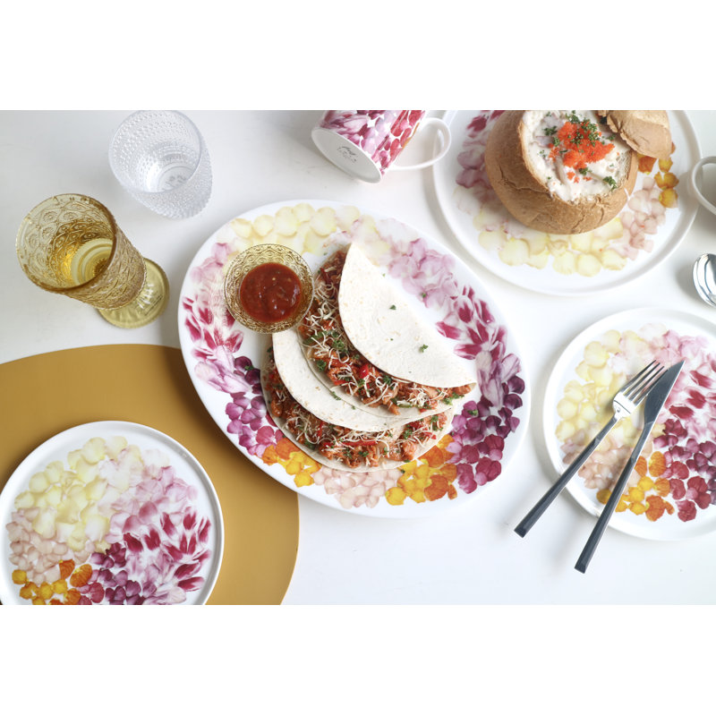 Colorful Petals Oval Ceramic Serving Platter