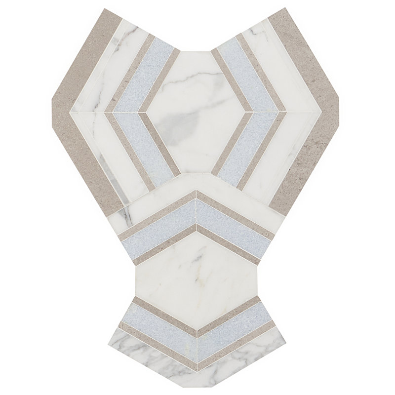 Cream and Blue Geometric Polished Marble Mosaic Tile 11x18