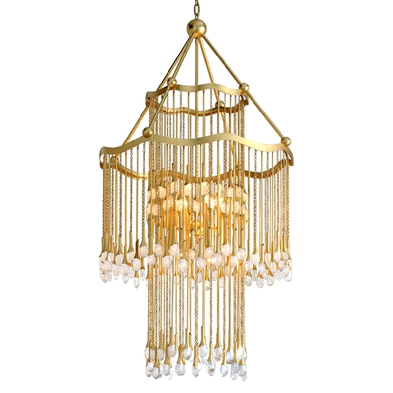 Gold Leaf and Crystal 12-Light Tiered Chandelier