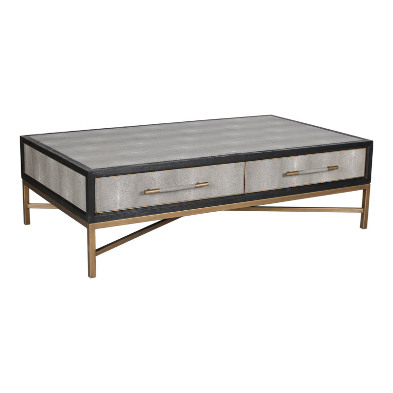 Trent Mako Art Deco Blackened Oak Coffee Table with Brass Accents