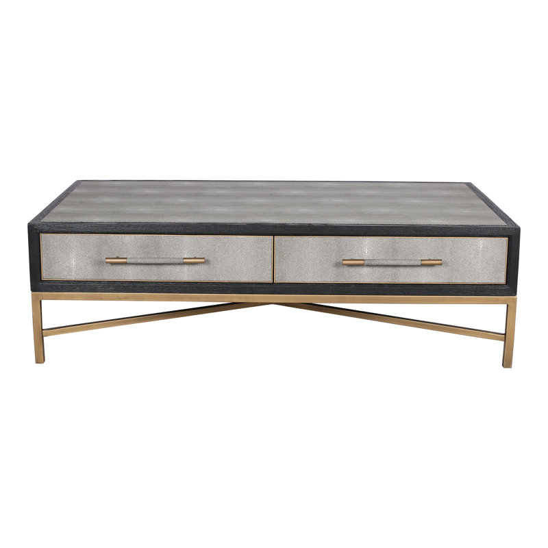 Trent Mako Art Deco Blackened Oak Coffee Table with Brass Accents