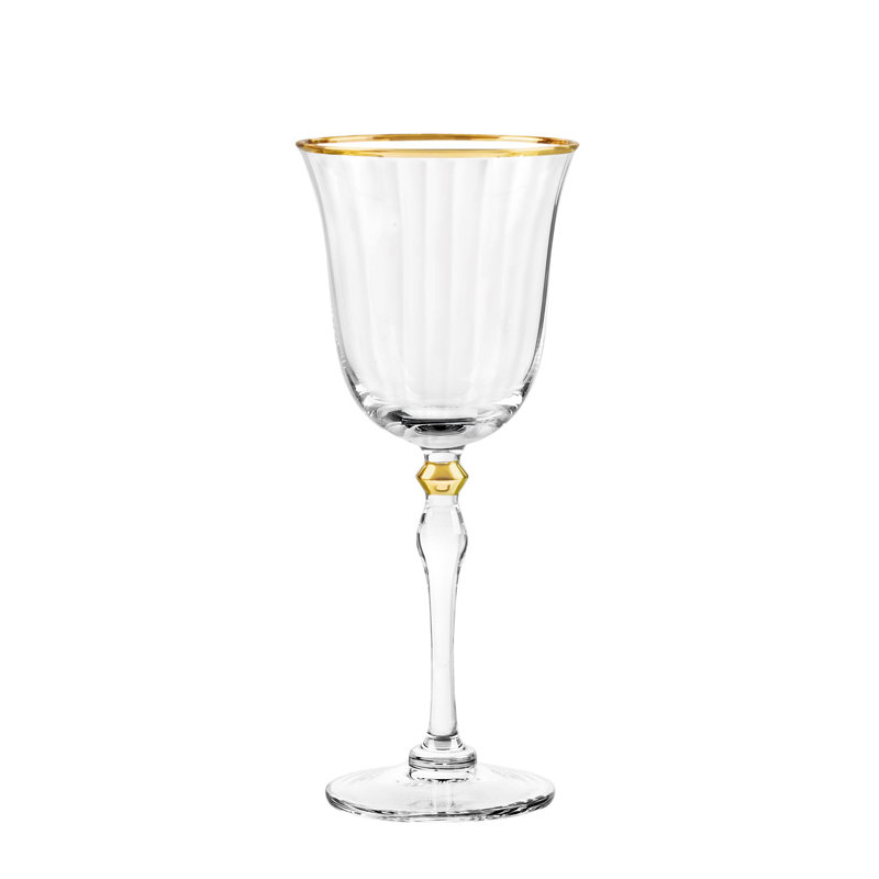 Gold Rimmed Ribbed Glass Goblet Set of 4