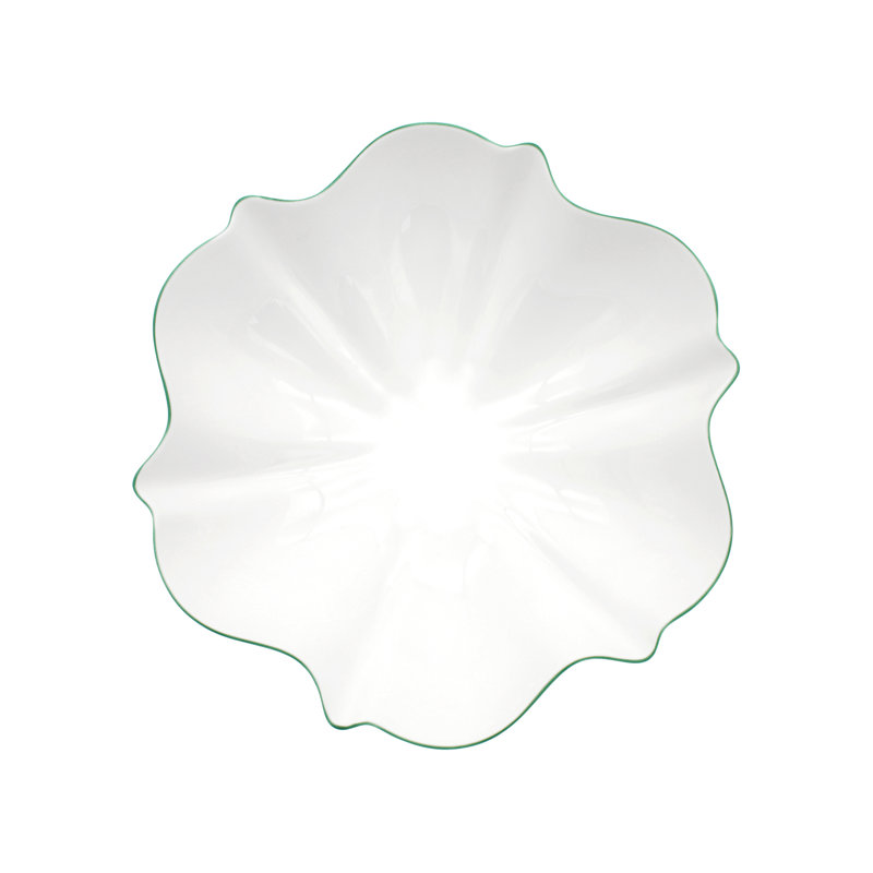 Amelie White and Green Ceramic Salad Serving Bowl