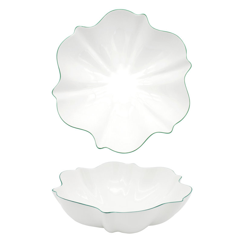 Amelie White and Green Ceramic Salad Serving Bowl