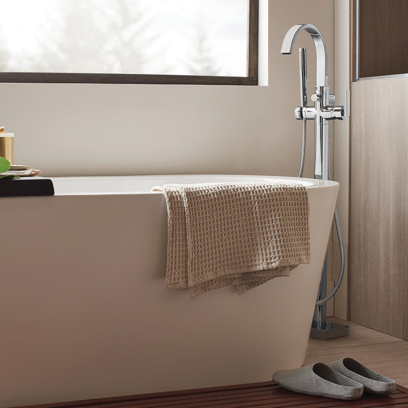 Polished Chrome Freestanding Tub Faucet with Handshower