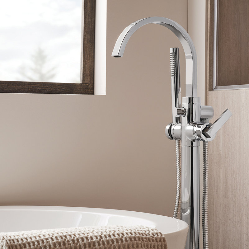 Polished Chrome Freestanding Tub Faucet with Handshower