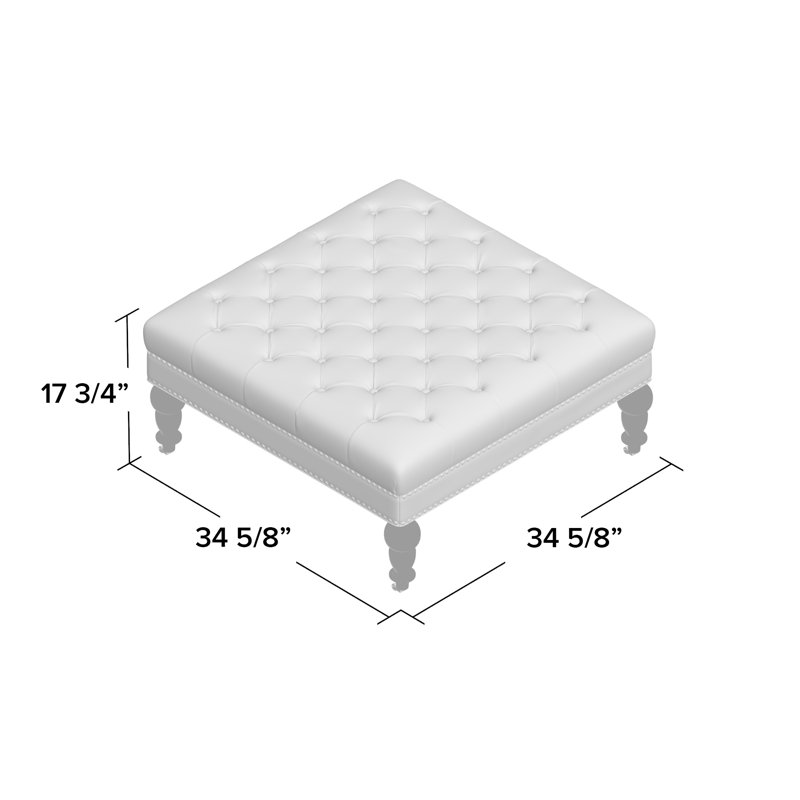 Vintage Tan Velvet Tufted Ottoman with Antique Brass Nailheads