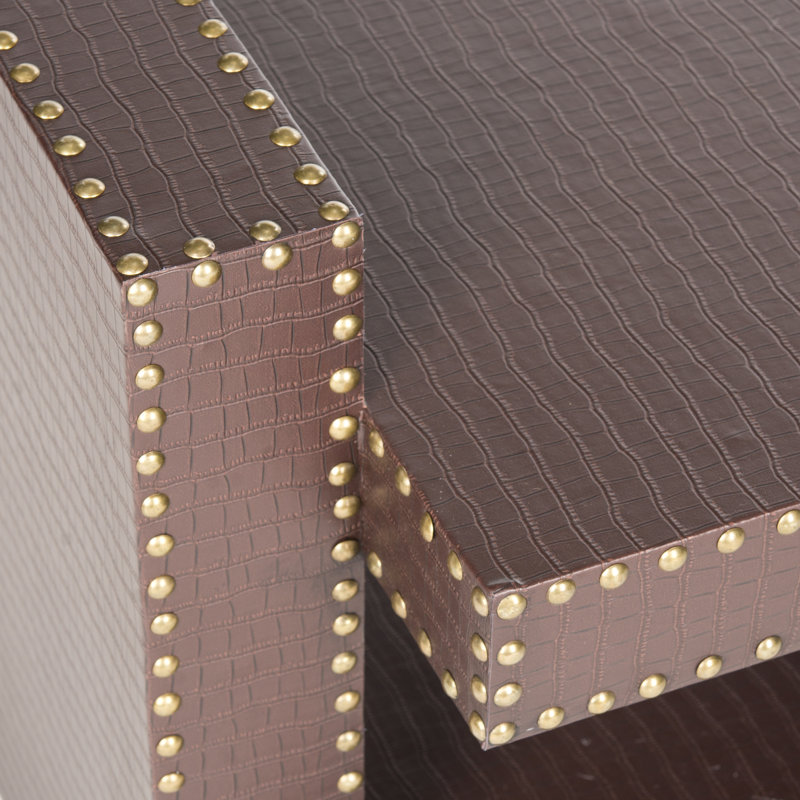 Transitional Rectangular Brown Wood Coffee Table with Nailhead Accents