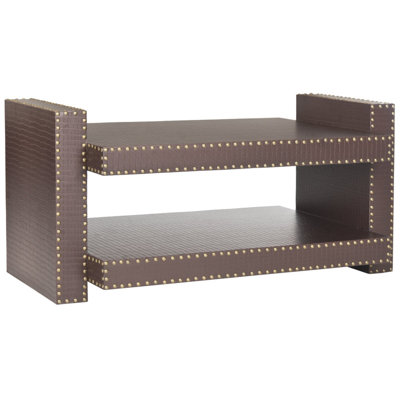 Transitional Rectangular Brown Wood Coffee Table with Nailhead Accents
