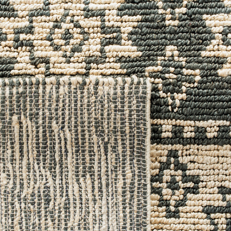 Hand-Knotted Gray Wool Geometric Runner Rug