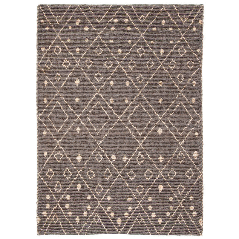 Hand-Knotted Gray Geometric Wool Square Rug, 4' x 6'